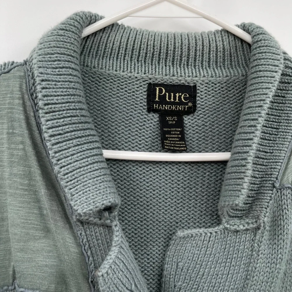 Pure Handknit‎ XS/S Button Up Cardigan Sweater Sage Green Cotton Bohemian